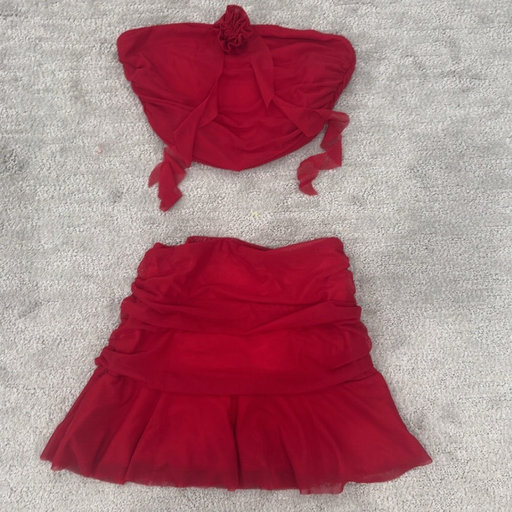 Red Two-Piece Skirt and Top Set